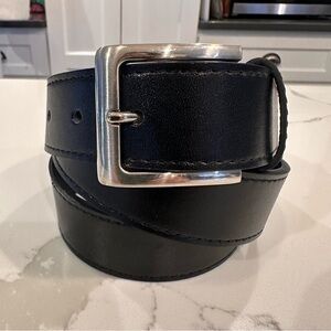 Beverly Hills Polo Club Black Vegan Faux Leather Belt Silver Buckle Mens 36 Logo